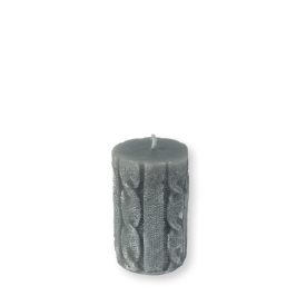 Rusztikus kötött henger gyertya medium szürke